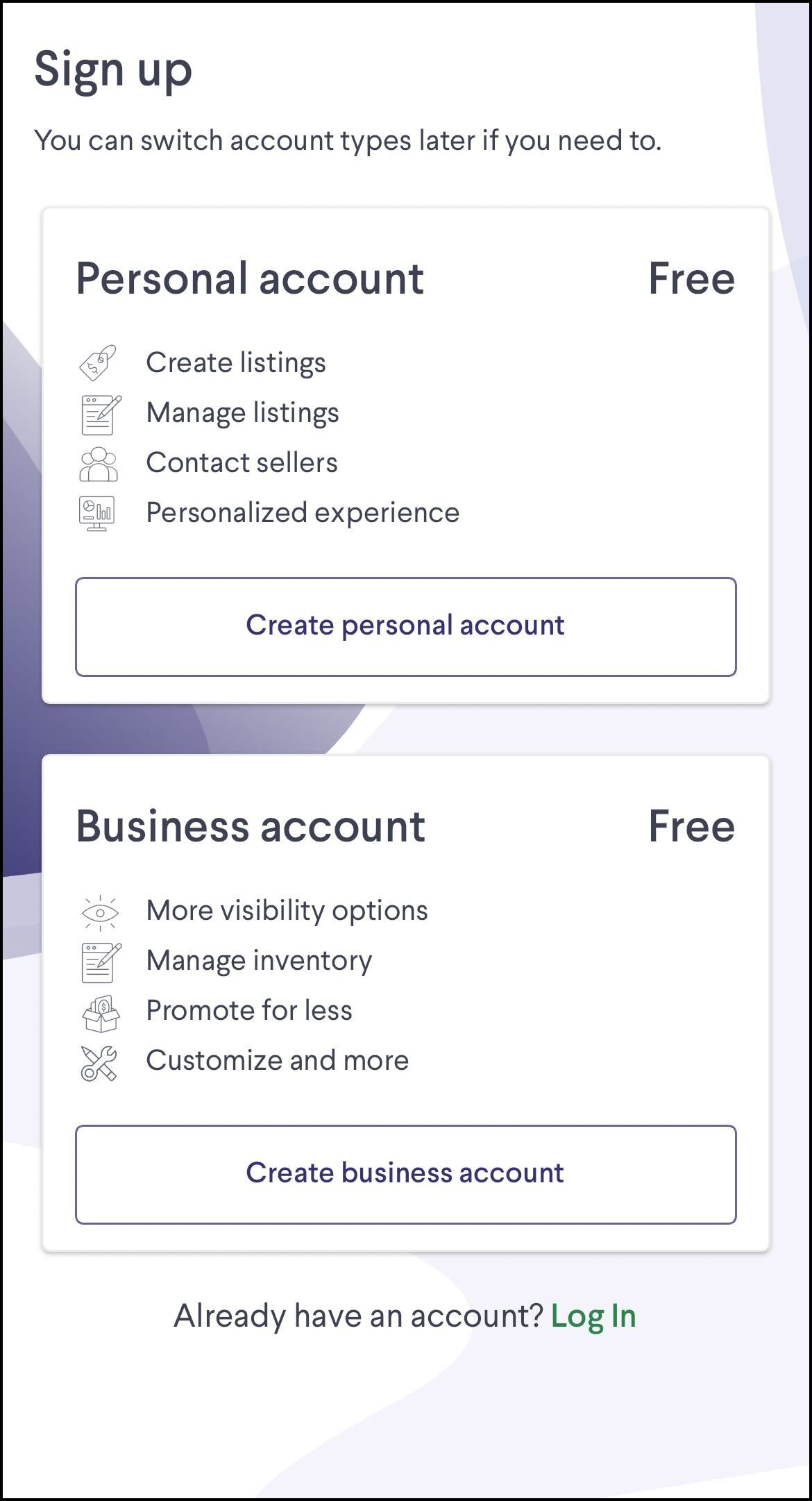 Kijiji App registration page