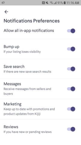 Kijiji app notification permissions