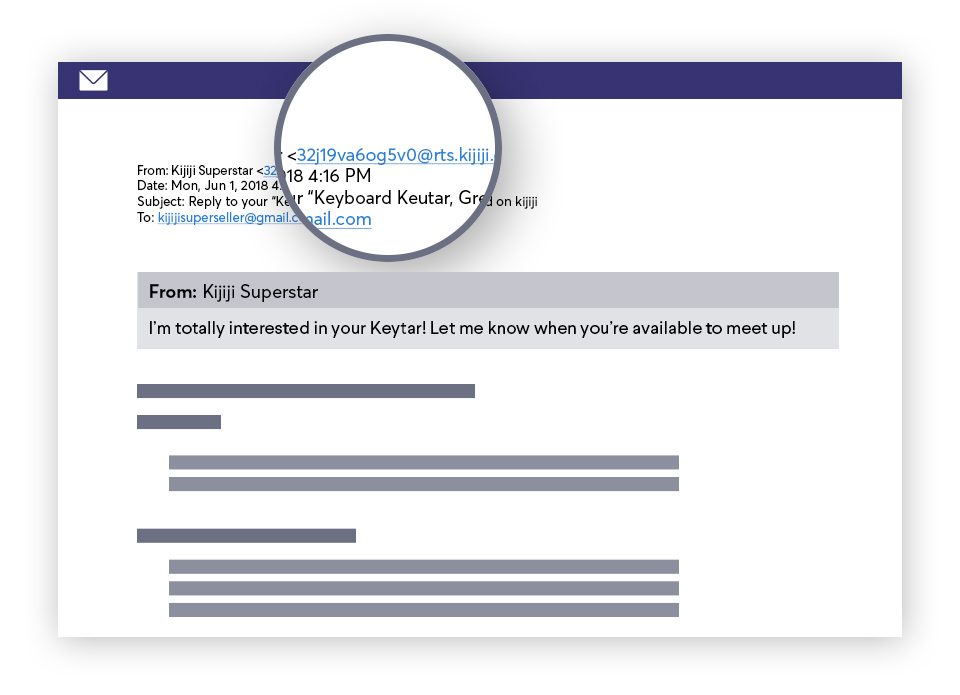 Image of masked email shown within reply