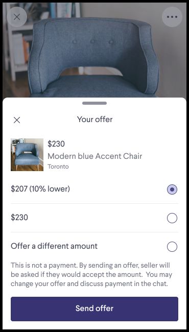 An example of the options to make an offer