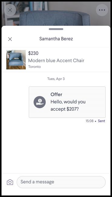 The chat window for make an offer
